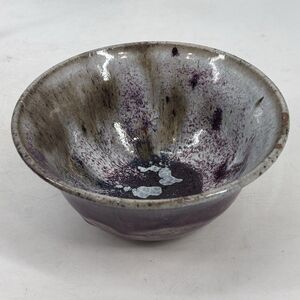 Vintage Studio Art Hand Thrown Pottery Bowl Purple Blue Drip Glaze 7.5” Signed